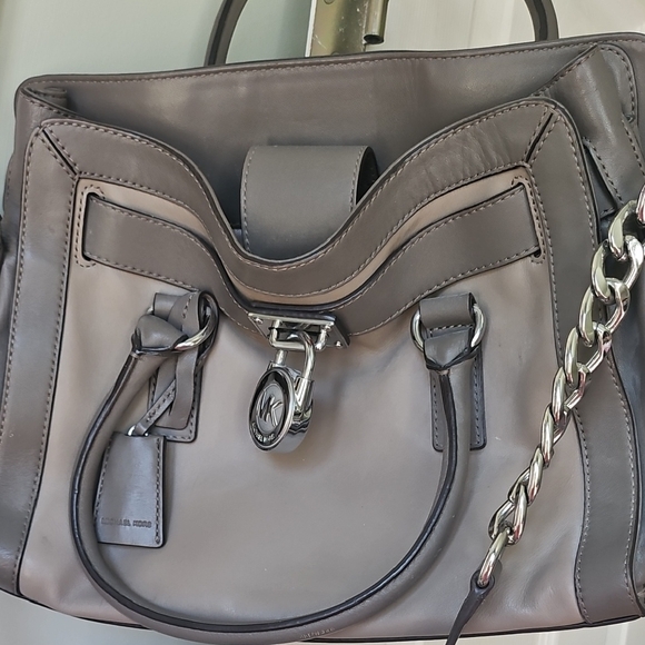 Michael Kors Handbags - Michael Kors Charcoal / Taupe Leather Satchel